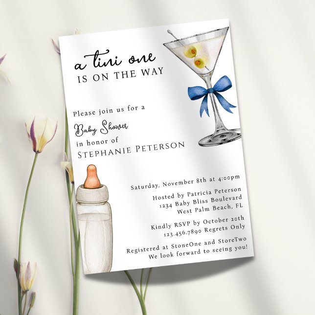 A Tini One Is On The Way Blue Martini Baby Shower Invitation (Creator Uploaded)