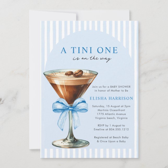 A Tini One Is on the Way Boy Baby Shower Invitation (Front)