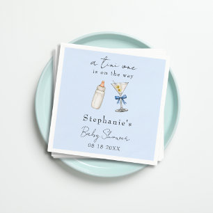 A Tini One Is One The Way Blue Martini Baby Shower Napkin