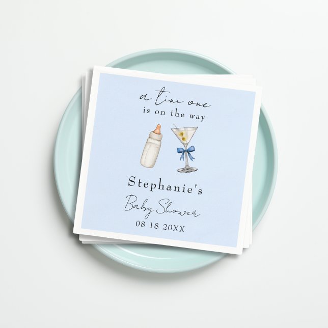 A Tini One Is One The Way Blue Martini Baby Shower Napkin (Creator Uploaded)