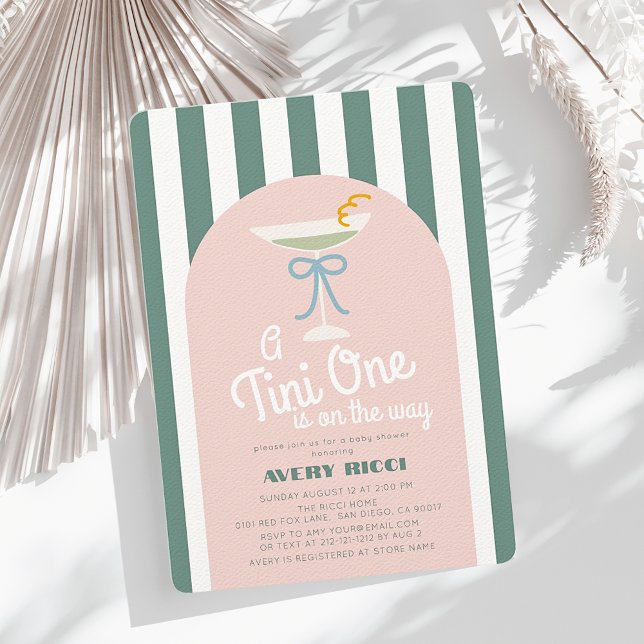 A Tini One Martini Blue Ribbon Boy Baby Shower Invitation (Creator Uploaded)