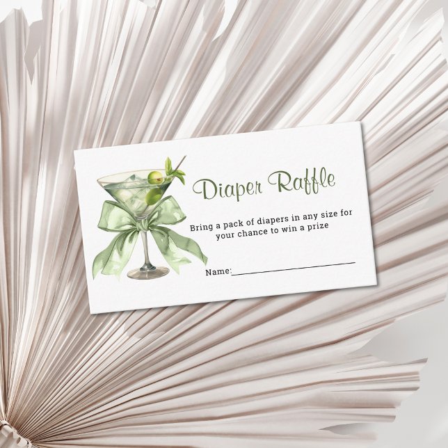 A Tini One Martini Sage Diaper Raffle Baby Shower  Enclosure Card (Sage Green Coquette bow Diaper Raffle Baby Shower insert card)