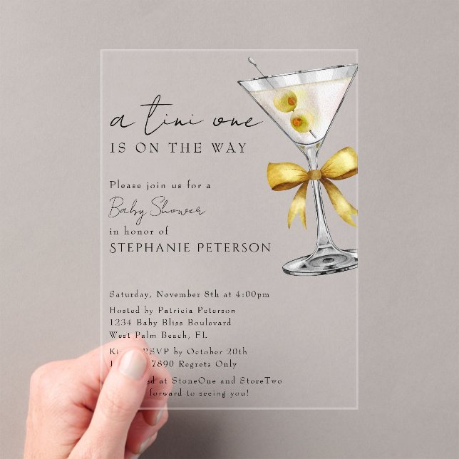 A Tini One Minimal Chic Yellow Martini Baby Shower Acrylic Invitations (Insitu (Handheld))