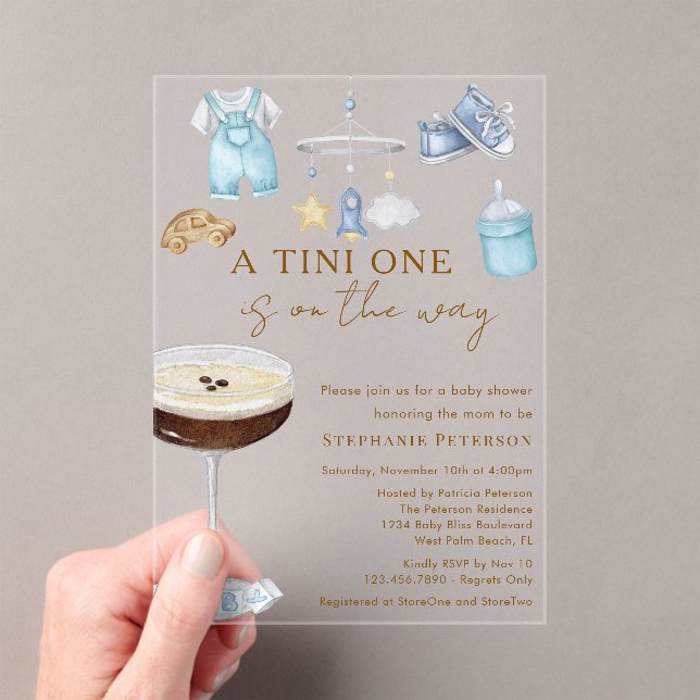 A Tini One On The Way Espresso Martini Baby Shower Acrylic Invitations (Insitu (Handheld))