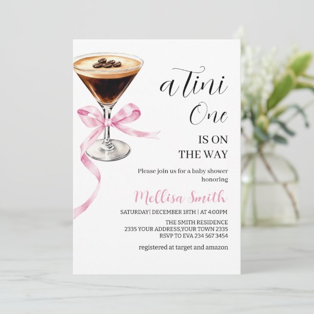 A Tini One On The Way Espresso Martini Baby Shower Invitation (Standing Front)