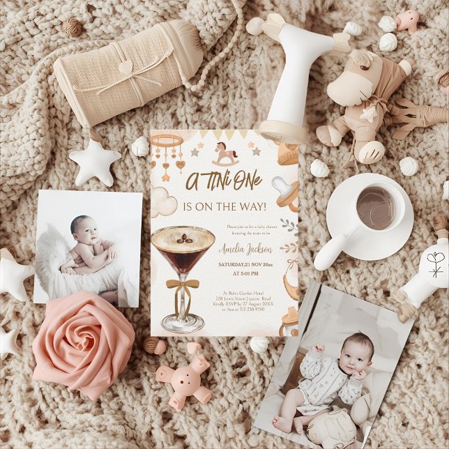 A Tini One On The Way Espresso Martini Baby Shower Invitation (Creator Uploaded)