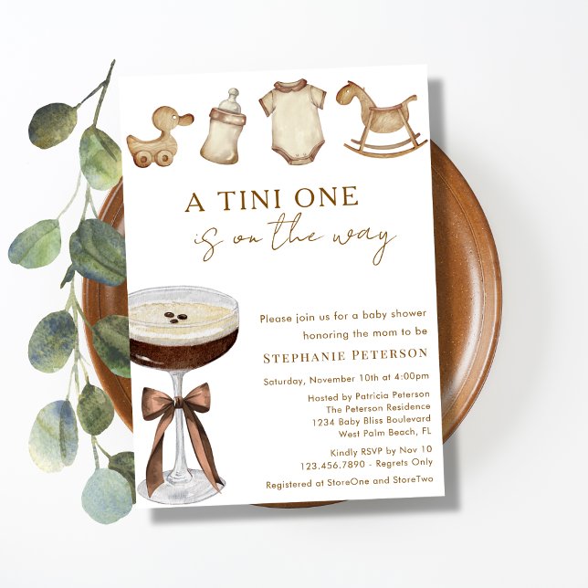 A Tini One On The Way Espresso Martini Baby Shower Invitation (Creator Uploaded)
