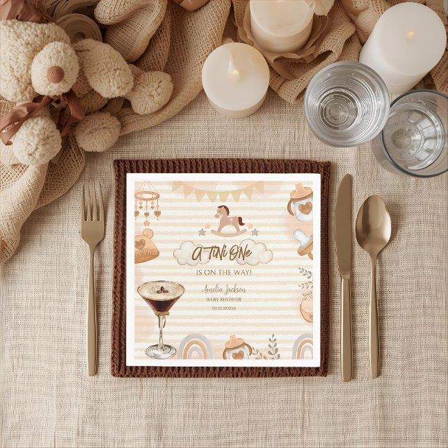 A Tini One On The Way Espresso Martini Baby Shower Napkin (Creator Uploaded)