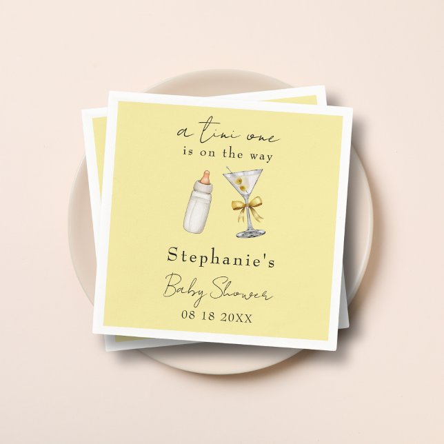 A Tini One On The Way Yellow Martini Baby Shower Napkin (Creator Uploaded)