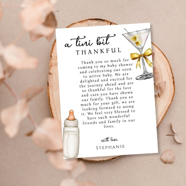 A Tini One On The Way Yellow Martini Baby Shower Thank You Card (Creator Uploaded)