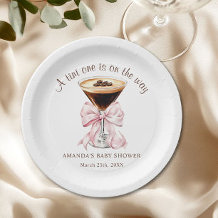 A tini One Pink Bow Baby Shower Paper Plate