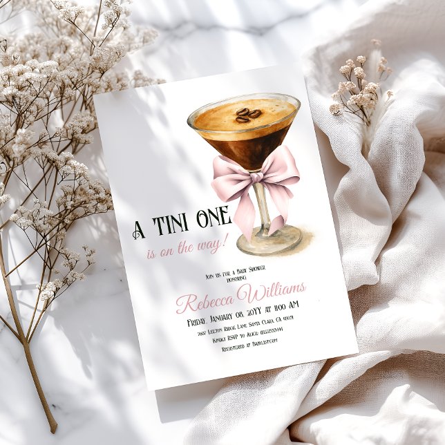A Tini One Pink Bow Espresso Martini Baby Shower Invitation (Creator Uploaded)