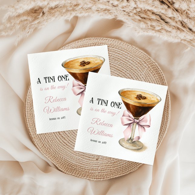 A Tini One Pink Bow Espresso Martini Baby Shower Napkin (Creator Uploaded)