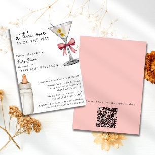 A Tini One Pink Martini QR Code Baby Shower Invitation