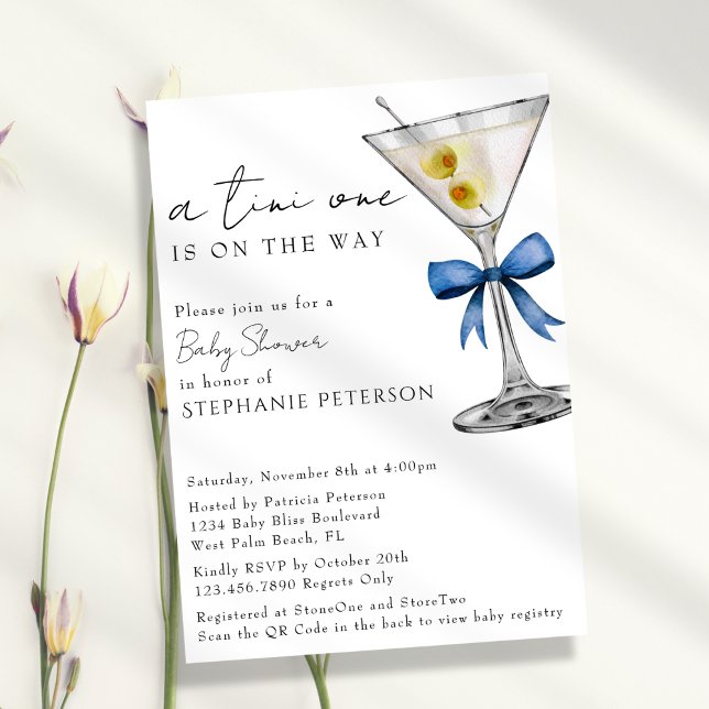 A Tini One Simple Minimal Blue Martini Baby Shower Invitation (Creator Uploaded)