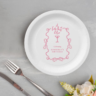 A Tiny Bit Older Pink Wavy Border Birthday Party  Paper Plate