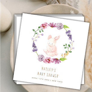 A Tiny Bunny Easter Floral Wreath Baby Shower  Napkin
