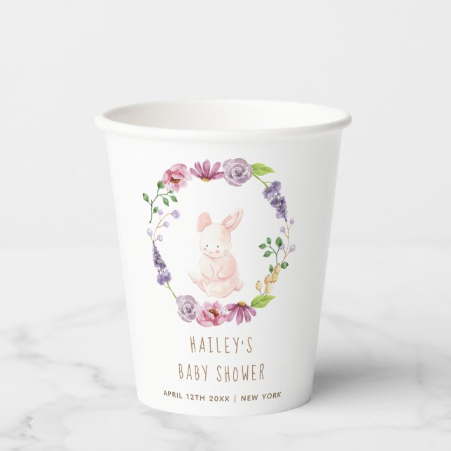 A Tiny Bunny Easter Floral Wreath Baby Shower  Paper Cups (Front)