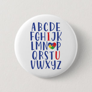 A to Z Alphabet   I Love You Autism 6 Cm Round Badge