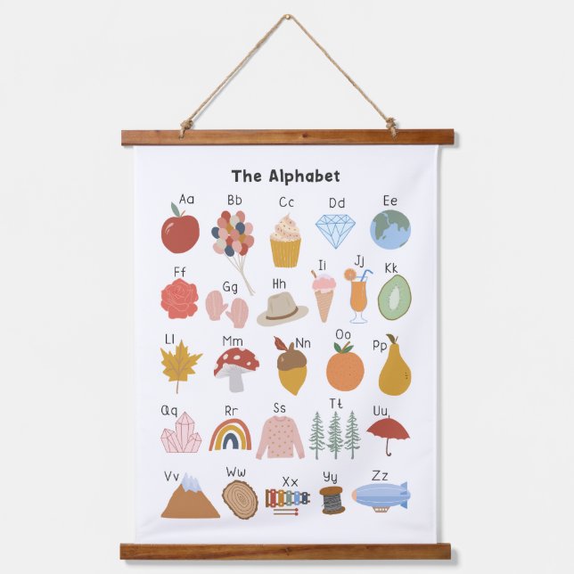 A to Z Alphabet Kids Nursery Educational Art Hanging Tapestry (Front)