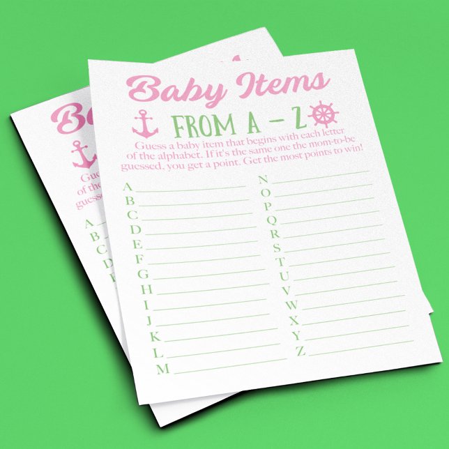 A to Z Baby Items Nautical Baby Shower Game Flyer (Creator Uploaded)