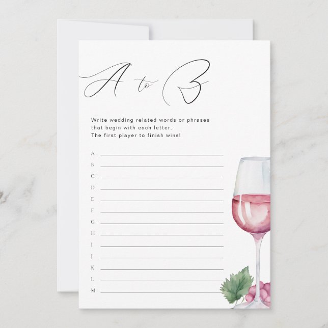A to Z Vino before Vows Bridal Shower Game Invitation (Front)