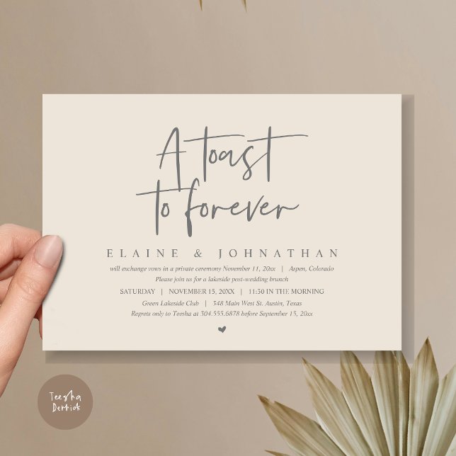 A Toast To Forever, Wedding Elopement Brunch Party Invitation (A Toast To Forever, Wedding Elopement Brunch Party Invitation Card, PDF, in Cream Grey)