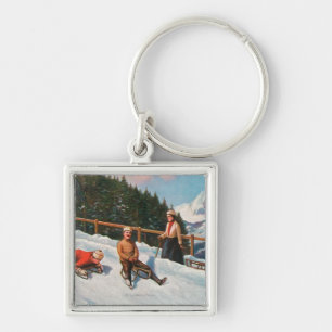 A Toboggan Sledding Scene Key Ring