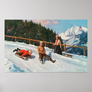 A Toboggan Sledding Scene Poster