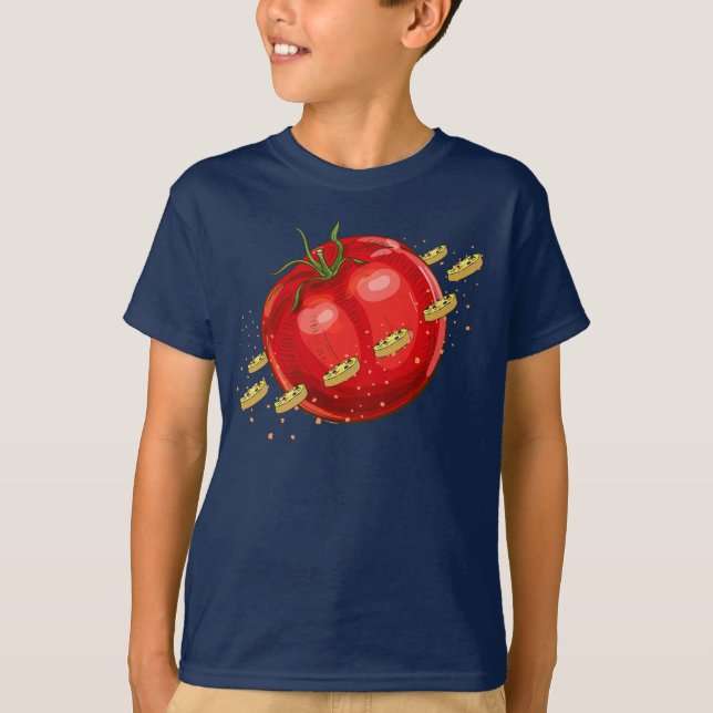 A tomato planet with pizzas surrounding him T-Shirt (Front)