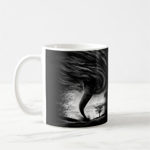 a tornado on a street in a realistic style coffee mug