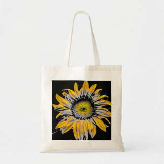 A tote bag with a sunflower photo