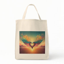 A tote bag with a winged heart soaring for freedom