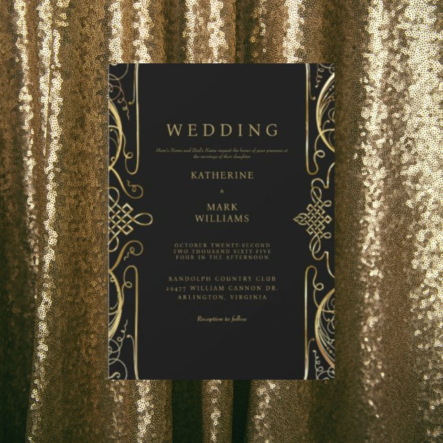 A Touch of Elegance Black & Gold Wedding Invitation (Creator Uploaded)