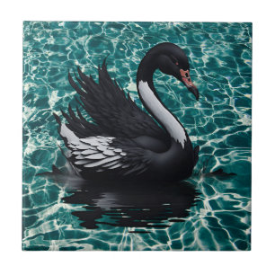 A Touch of Elegance - Enchanting Black Swan  Tile