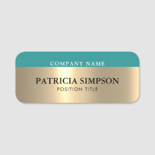 A Touch Of Elegance & Modern Aesthetic Gold & Teal Name Tag