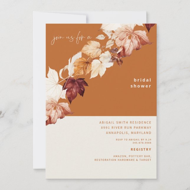 A touch of Fall Terracotta Bridal Shower Invitation (Front)