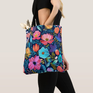 A Touch of Fun & Whimsy  Colourful Floral  Tote Bag