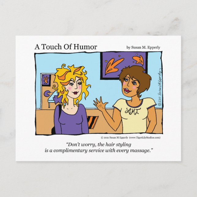 "A Touch of Humour" Free Hairstyle Massage Comic Postcard (Front)