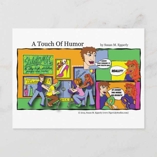 "A Touch of Humour" Mall Chair Massage Comic Postcard (Front)