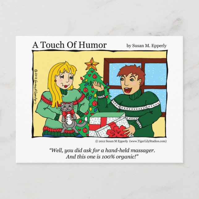 "A Touch of Humour" Massage Kitty Gift Certificate Postcard (Front)