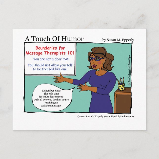 "A Touch of Humour" Massage Therapists Boundaries Postcard (Front)