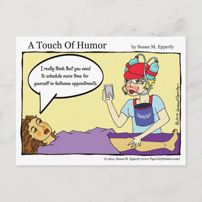 "A Touch of Humour" Multitasking Massage Comic Postcard (Front)