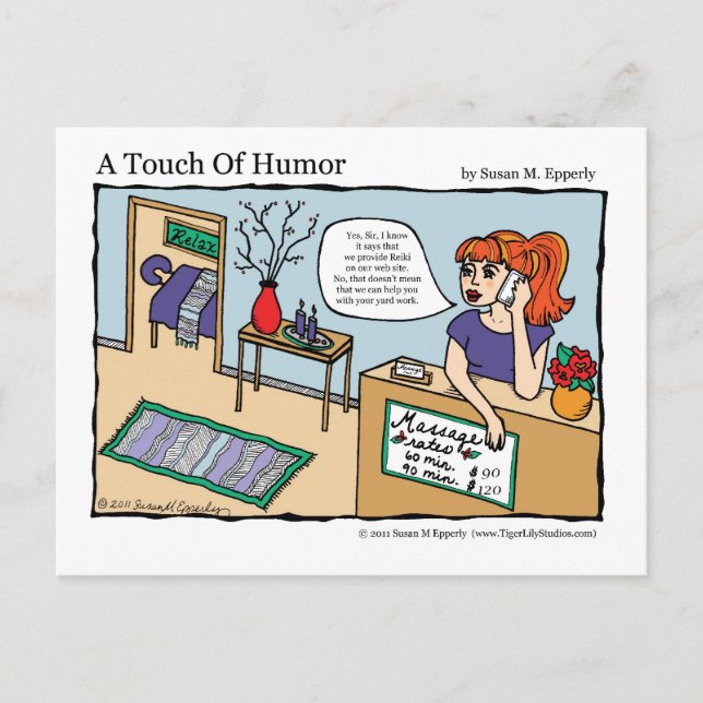 "A Touch of Humour" Reiki Energy Work Massage Comi Postcard (Front)