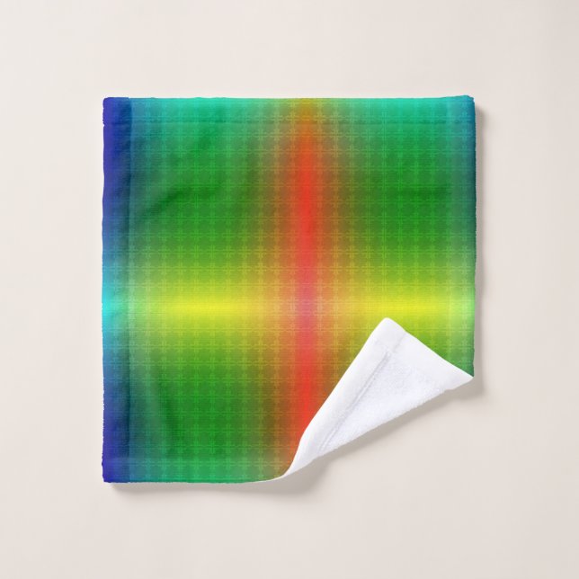 A towel set and washcloth display vibrant rainbow  (Wash Cloth)