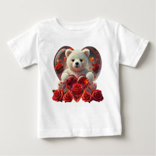 A toy bear surrounded by hearts and roses baby T-Shirt