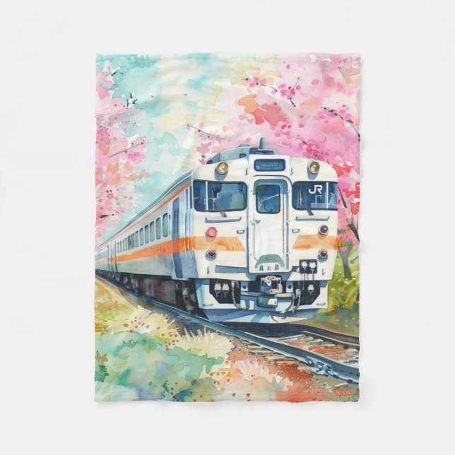 A Train in Springtime Fleece Blanket (Front)