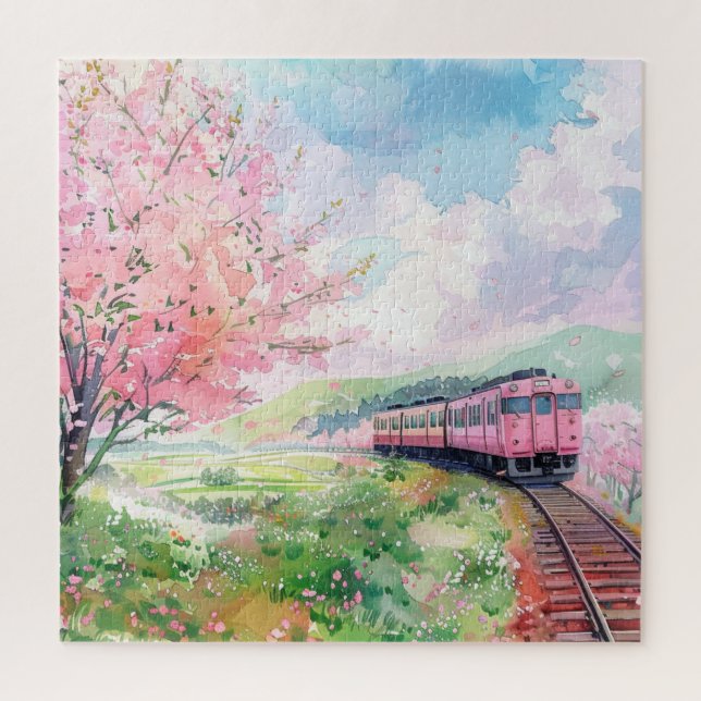A Train in Springtime Jigsaw Puzzle (Vertical)