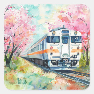 A Train in Springtime Square Sticker