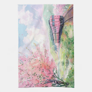 A Train in Springtime Tea Towel